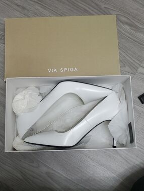Via Spiga White Patent Pointed-Toe Pumps
